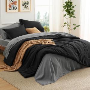 imageBedsure Queen Comforter Set  7 Pieces Sage Green Queen Bedding Set for All Seasons Boho Contrasting Design Bed in a Bag with Comforter Sheets Pillowcases ampamp Shams06  BlackDark Grey