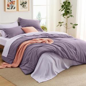 imageBedsure Queen Comforter Set  7 Pieces Sage Green Queen Bedding Set for All Seasons Boho Contrasting Design Bed in a Bag with Comforter Sheets Pillowcases ampamp Shams10  Grayish PurpleLavender