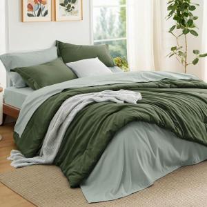 imageBedsure Queen Comforter Set  7 Pieces Sage Green Queen Bedding Set for All Seasons Boho Contrasting Design Bed in a Bag with Comforter Sheets Pillowcases ampamp Shams08  Olive GreenSage Green