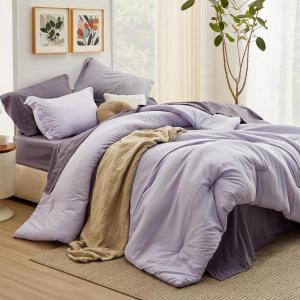 imageBedsure Queen Comforter Set  7 Pieces Sage Green Queen Bedding Set for All Seasons Boho Contrasting Design Bed in a Bag with Comforter Sheets Pillowcases ampamp Shams09  LavenderGrayish Purple
