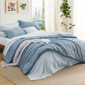 imageBedsure Queen Comforter Set  7 Pieces Sage Green Queen Bedding Set for All Seasons Boho Contrasting Design Bed in a Bag with Comforter Sheets Pillowcases ampamp Shams04  Grayish BlueBaby Blue