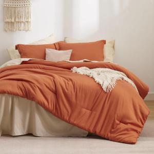 imageBedsure Queen Comforter Set  7 Pieces Sage Green Queen Bedding Set for All Seasons Boho Contrasting Design Bed in a Bag with Comforter Sheets Pillowcases ampamp Shams11  Burnt OrangeWarm Sand