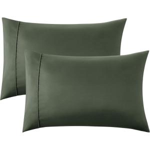 imageBedsure Queen Pillow Cases Set of 2  Dark Grey Double Brushed Microfiber Pillowcases 2 Pack Super Soft Cooling Pillow Case Covers with Envelope Closure Wrinkle Fade and Stain Resistant 20x3015  Olive Green