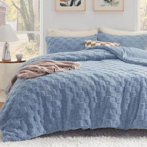 imageBedsure Queen Size Comforter Set Beige Boho Tufted Bed Set Checkered Farmhouse Shabby Chic Bedding 3 Pieces 1 Plaid Geometric Comforter and 2 Pillow Shams17  Ashley Blue  Fuzzy Checkerboard