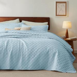 imageBedsure Quilts Queen Size  Grey Bedspreads Queen Size with Basket Weave Pattern Soft Quilt Bedding Lightweight Comforter Coverlet for All Seasons 90quot x 96quot17  Sky Blue