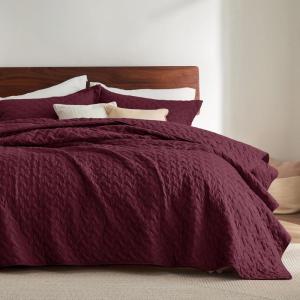 imageBedsure Quilts Queen Size  Grey Bedspreads Queen Size with Basket Weave Pattern Soft Quilt Bedding Lightweight Comforter Coverlet for All Seasons 90quot x 96quot22  Burgundy