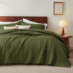 imageBedsure Quilts Queen Size  Grey Bedspreads Queen Size with Basket Weave Pattern Soft Quilt Bedding Lightweight Comforter Coverlet for All Seasons 90quot x 96quot11  Olive Green