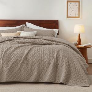 imageBedsure Quilts Queen Size  Grey Bedspreads Queen Size with Basket Weave Pattern Soft Quilt Bedding Lightweight Comforter Coverlet for All Seasons 90quot x 96quot07  Taupe