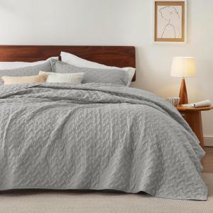 imageBedsure Quilts Queen Size  Grey Bedspreads Queen Size with Basket Weave Pattern Soft Quilt Bedding Lightweight Comforter Coverlet for All Seasons 90quot x 96quot06  Light Grey