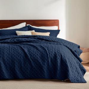 imageBedsure Quilts Queen Size  Grey Bedspreads Queen Size with Basket Weave Pattern Soft Quilt Bedding Lightweight Comforter Coverlet for All Seasons 90quot x 96quot02  Navy