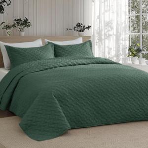 imageBedsure Quilts Queen Size  Grey Bedspreads Queen Size with Basket Weave Pattern Soft Quilt Bedding Lightweight Comforter Coverlet for All Seasons 90quot x 96quot05  Dark Green