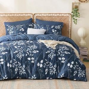 imageBedsure Sage Green Twin XL Comforter Set  5 Pieces Floral Bedding Sets Twin XL Bed in a Bag with Reversible Botanical Flowers Comforter Sheets Pillowcase ampamp Sham07  Navy