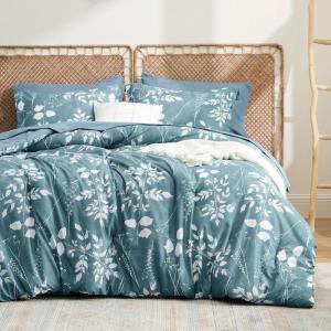 imageBedsure Sage Green Twin XL Comforter Set  5 Pieces Floral Bedding Sets Twin XL Bed in a Bag with Reversible Botanical Flowers Comforter Sheets Pillowcase ampamp Sham10  Mineral Blue