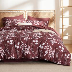 imageBedsure Sage Green Twin XL Comforter Set  5 Pieces Floral Bedding Sets Twin XL Bed in a Bag with Reversible Botanical Flowers Comforter Sheets Pillowcase ampamp Sham14  Burgundy