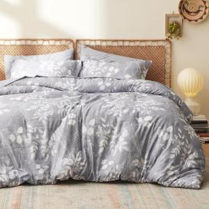 imageBedsure Sage Green Twin XL Comforter Set  5 Pieces Floral Bedding Sets Twin XL Bed in a Bag with Reversible Botanical Flowers Comforter Sheets Pillowcase ampamp Sham13  Grey