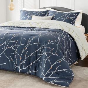 imageBedsure Sage Green Twin XL Comforter Set  5 Pieces Floral Bedding Sets Twin XL Bed in a Bag with Reversible Botanical Flowers Comforter Sheets Pillowcase ampamp Sham03  Navy Blue