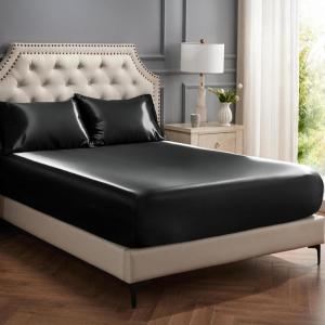 imageBedsure Satin Fitted Sheet Only Queen Size  Silk Bed Sheet Luxury ampamp Ultra Soft NonFading ampamp Wrinkle Free Good for Skin Silver Grey 60x8015 Inches 1 Piece No Pillowcases01  Black