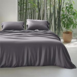 imageBedsure Silky Cooling Duvet Cover Queen Size  Lightweight 100 Rayon Derived from Bamboo Comforter Cover Set for Hot Sleepers Breathable ampamp MoistureWicking Bedding Set Pure White04  Grey No Comforter