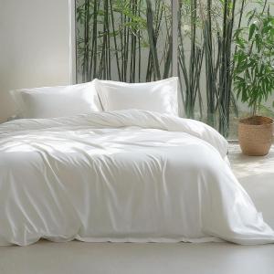 imageBedsure Silky Cooling Duvet Cover Queen Size  Lightweight 100 Rayon Derived from Bamboo Comforter Cover Set for Hot Sleepers Breathable ampamp MoistureWicking Bedding Set Pure White07  Pure White No Comforter