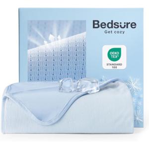 imageBedsure Summer Cooling Blanket for Hot Sleepers with Sports Mesh Design ArcChill QMax 04 Lightweight Breathable Ice Cold Blanket Throws for Night Sweats 50 x 70 Inches Mesh GreyMesh Blue