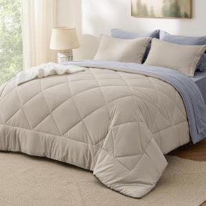imageBedsure Twin XL Comforter Set  5 Pieces Reversible Blush Pink Bedding Twin XL Size Bed Set for All Seasons Bed in a Bag with Down Alternative Comforter Sheets Pillowcase ampamp Sham09  Beige
