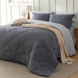 imageBedsure Twin XL Comforter Set  5 Pieces Reversible Blush Pink Bedding Twin XL Size Bed Set for All Seasons Bed in a Bag with Down Alternative Comforter Sheets Pillowcase ampamp Sham06  Dark Grey