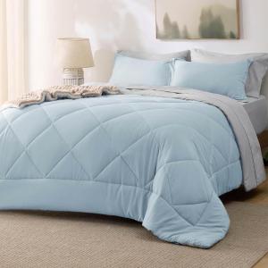 imageBedsure Twin XL Comforter Set  5 Pieces Reversible Blush Pink Bedding Twin XL Size Bed Set for All Seasons Bed in a Bag with Down Alternative Comforter Sheets Pillowcase ampamp Sham20  Sky Blue