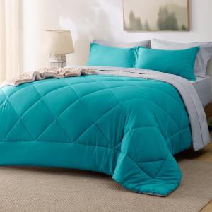 imageBedsure Twin XL Comforter Set  5 Pieces Reversible Blush Pink Bedding Twin XL Size Bed Set for All Seasons Bed in a Bag with Down Alternative Comforter Sheets Pillowcase ampamp Sham19  Teal