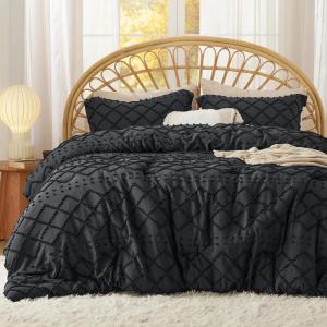 imageBedsure Twin XL Comforter Set  White Comforter Boho Tufted Shabby Chic Bedding for Kids 2 Pieces Vintage Farmhouse Bed Set for All Seasons Fluffy Soft Bedding with 1 Pillow Sham10  Black