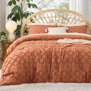 imageBedsure Twin XL Comforter Set  White Comforter Boho Tufted Shabby Chic Bedding for Kids 2 Pieces Vintage Farmhouse Bed Set for All Seasons Fluffy Soft Bedding with 1 Pillow Sham20  Pumpkin