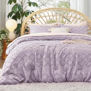 imageBedsure Twin XL Comforter Set  White Comforter Boho Tufted Shabby Chic Bedding for Kids 2 Pieces Vintage Farmhouse Bed Set for All Seasons Fluffy Soft Bedding with 1 Pillow Sham14  Lavender