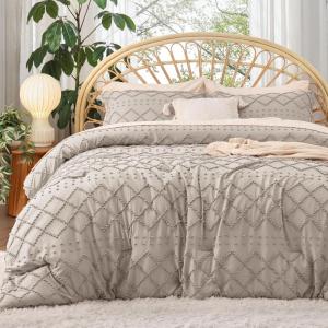 imageBedsure Twin XL Comforter Set  White Comforter Boho Tufted Shabby Chic Bedding for Kids 2 Pieces Vintage Farmhouse Bed Set for All Seasons Fluffy Soft Bedding with 1 Pillow Sham11  Linen