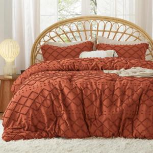 imageBedsure Twin XL Comforter Set  White Comforter Boho Tufted Shabby Chic Bedding for Kids 2 Pieces Vintage Farmhouse Bed Set for All Seasons Fluffy Soft Bedding with 1 Pillow Sham21  Terracotta