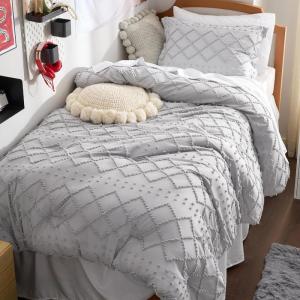 imageBedsure Twin XL Comforter Set  White Comforter Boho Tufted Shabby Chic Bedding for Kids 2 Pieces Vintage Farmhouse Bed Set for All Seasons Fluffy Soft Bedding with 1 Pillow Sham04  Light Grey