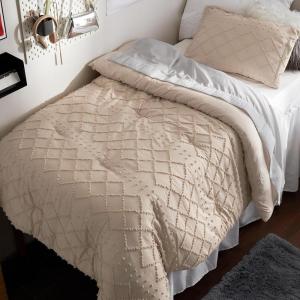 imageBedsure Twin XL Comforter Set  White Comforter Boho Tufted Shabby Chic Bedding for Kids 2 Pieces Vintage Farmhouse Bed Set for All Seasons Fluffy Soft Bedding with 1 Pillow Sham07  Warm Tan