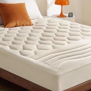 imageBedsure Twin XL Mattress Pad  Soft Mattress Topper for College Dorm Room Essentials Extra Long Twin Quilted Fitted Bed Cover Protector with 821 Inches Deep Pocket Washable White 39x80 InchesBeige