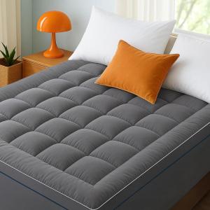 imageBedsure Twin XL Mattress Topper Dorm Bedding  Extra Thick Mattress Pad Cover with Deep Pocket Plush Soft PillowTop Bed Topper for Back Pain Relief Overfilled with Down Alternative Filling WhiteGray