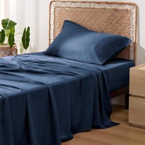 imageBedsure Twin XL Sheet Set Dorm Bedding Cooling Sheets Twin Extra Long Sheets Rayon Derived from Bamboo Deep Pocket Up to 16quot Hotel Luxury Silky Bedding Sheets ampamp Pillowcases Dark Grey07  Navy