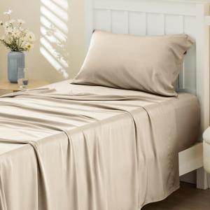 imageBedsure Twin XL Sheet Set Dorm Bedding Cooling Sheets Twin Extra Long Sheets Rayon Derived from Bamboo Deep Pocket Up to 16quot Hotel Luxury Silky Bedding Sheets ampamp Pillowcases Dark Grey03  Beige