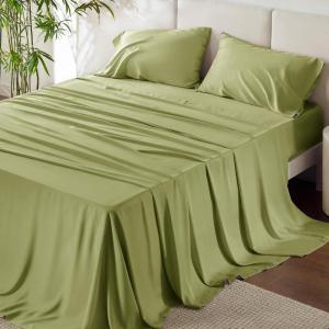 imageBedsure Twin XL Sheet Set Dorm Bedding Cooling Sheets Twin Extra Long Sheets Rayon Derived from Bamboo Deep Pocket Up to 16quot Hotel Luxury Silky Bedding Sheets ampamp Pillowcases Dark Grey25  Dark Green