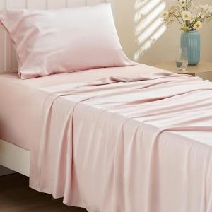 imageBedsure Twin XL Sheet Set Dorm Bedding Cooling Sheets Twin Extra Long Sheets Rayon Derived from Bamboo Deep Pocket Up to 16quot Hotel Luxury Silky Bedding Sheets ampamp Pillowcases Dark Grey11  Pink