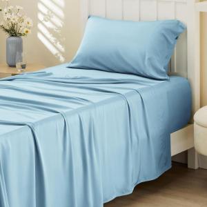 imageBedsure Twin XL Sheet Set Dorm Bedding Cooling Sheets Twin Extra Long Sheets Rayon Derived from Bamboo Deep Pocket Up to 16quot Hotel Luxury Silky Bedding Sheets ampamp Pillowcases Dark Grey08  Teal Blue
