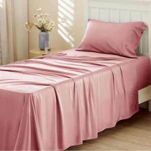 imageBedsure Twin XL Sheet Set Dorm Bedding Cooling Sheets Twin Extra Long Sheets Rayon Derived from Bamboo Deep Pocket Up to 16quot Hotel Luxury Silky Bedding Sheets ampamp Pillowcases Dark Grey21  Blush Pink