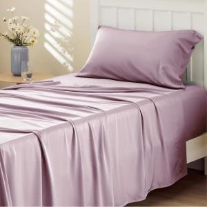 imageBedsure Twin XL Sheet Set Dorm Bedding Cooling Sheets Twin Extra Long Sheets Rayon Derived from Bamboo Deep Pocket Up to 16quot Hotel Luxury Silky Bedding Sheets ampamp Pillowcases Dark Grey16  Lavender