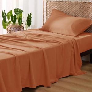imageBedsure Twin XL Sheet Set Dorm Bedding Cooling Sheets Twin Extra Long Sheets Rayon Derived from Bamboo Deep Pocket Up to 16quot Hotel Luxury Silky Bedding Sheets ampamp Pillowcases Dark Grey19  Burnt Orange