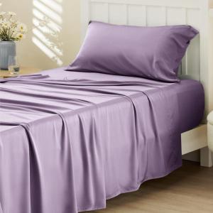 imageBedsure Twin XL Sheet Set Dorm Bedding Cooling Sheets Twin Extra Long Sheets Rayon Derived from Bamboo Deep Pocket Up to 16quot Hotel Luxury Silky Bedding Sheets ampamp Pillowcases Dark Grey13  Lilac