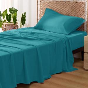 imageBedsure Twin XL Sheet Set Dorm Bedding Cooling Sheets Twin Extra Long Sheets Rayon Derived from Bamboo Deep Pocket Up to 16quot Hotel Luxury Silky Bedding Sheets ampamp Pillowcases Dark Grey18  Turquoise