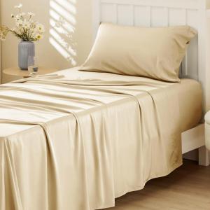 imageBedsure Twin XL Sheet Set Dorm Bedding Cooling Sheets Twin Extra Long Sheets Rayon Derived from Bamboo Deep Pocket Up to 16quot Hotel Luxury Silky Bedding Sheets ampamp Pillowcases Dark Grey23  Alabaster Gleam
