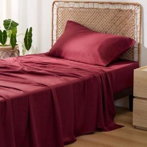 imageBedsure Twin XL Sheet Set Dorm Bedding Cooling Sheets Twin Extra Long Sheets Rayon Derived from Bamboo Deep Pocket Up to 16quot Hotel Luxury Silky Bedding Sheets ampamp Pillowcases Dark Grey15  Burgundy