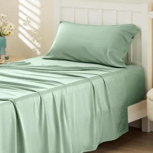imageBedsure Twin XL Sheet Set Dorm Bedding Cooling Sheets Twin Extra Long Sheets Rayon Derived from Bamboo Deep Pocket Up to 16quot Hotel Luxury Silky Bedding Sheets ampamp Pillowcases Dark Grey10  Sage Green